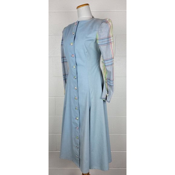 Vtg My Heroes Have Always Been Coyboys Blue Plaid Prairie Dress M? - Picture 5 of 11